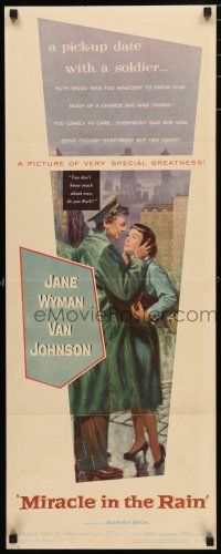 3w648 MIRACLE IN THE RAIN insert '56 great romantic art of Jane Wyman & Van Johnson!