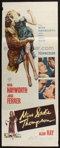 3w649 MISS SADIE THOMPSON insert '53 sexy smoking Rita Hayworth swinging purse & turning it on!