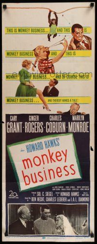 3w652 MONKEY BUSINESS insert '52 sexy Marilyn Monroe, Cary Grant, Ginger Rogers, Charles Coburn