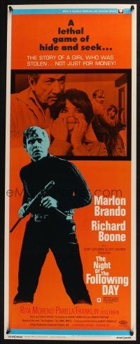 3w666 NIGHT OF THE FOLLOWING DAY insert '69 Marlon Brando, Richard Boone & Rita Moreno!