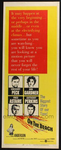 3w676 ON THE BEACH insert '59 art of Gregory Peck, Ava Gardner, Fred Astaire & Anthony Perkins!