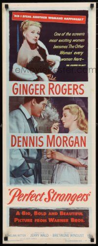 3w689 PERFECT STRANGERS insert '50 Ginger Rogers in fur & fine jewelry, smoking w/Dennis Morgan!