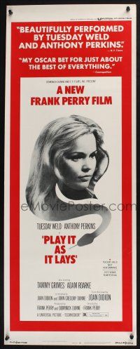 3w695 PLAY IT AS IT LAYS insert '72 beautiful Tuesday Weld, directed by Frank Perry!