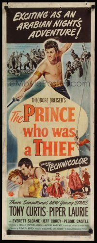 3w703 PRINCE WHO WAS A THIEF insert '51 romantic art of Tony Curtis & pretty Piper Laurie!