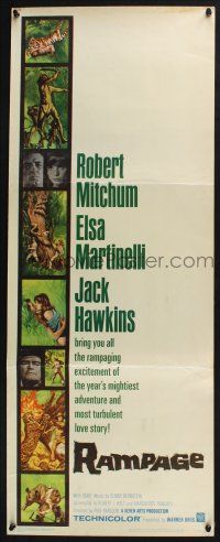 3w714 RAMPAGE insert '63 Robert Mitchum & Elsa Martinelli in the African jungle, cool art!