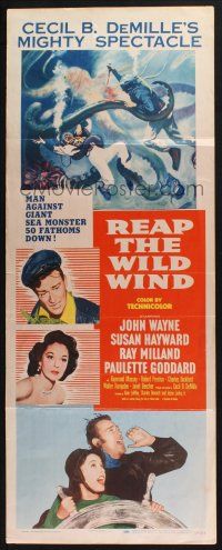 3w717 REAP THE WILD WIND insert R54 John Wayne, Susan Hayward, cool scuba diver & octopus art!