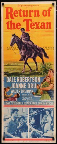 3w723 RETURN OF THE TEXAN insert '52 art of Dale Robertson on horseback & holding Joanne Dru!