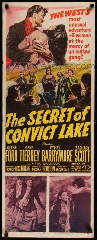 3w748 SECRET OF CONVICT LAKE insert '51 Gene Tierney is a lonely woman at the mercy of hunted men!