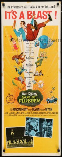 3w769 SON OF FLUBBER insert '63 Walt Disney, art of absent-minded professor Fred MacMurray!