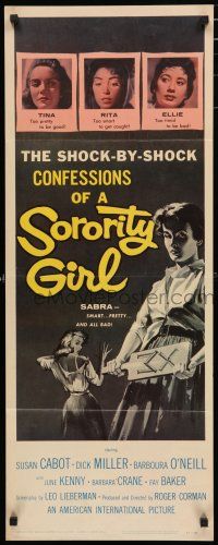 3w770 SORORITY GIRL insert '57 AIP, the shock by shock confessions of a bad girl, great art!
