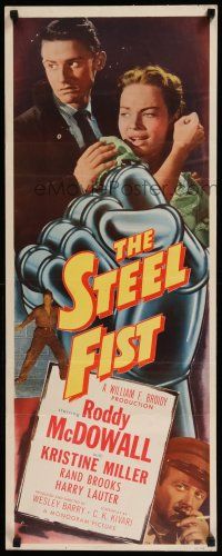 3w775 STEEL FIST insert '52 Roddy McDowall, Kristine Miller, cool art of giant metal hand!
