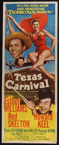 3w789 TEXAS CARNIVAL insert '51 Red Skelton, art of sexy Esther Williams in skimpy outfit at fair!
