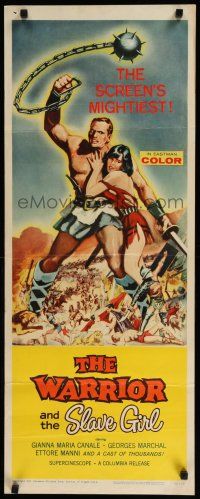 3w839 WARRIOR & THE SLAVE GIRL insert '59 awesome artwork of gladiator & girl, mightiest epic!