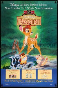 3x708 BAMBI 26x40 video poster R97 Walt Disney cartoon deer classic, great art w/Thumper & Flower!