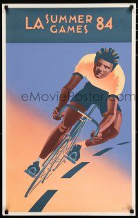 3x213 1984 SUMMER OLYMPICS 20x31 special '83 cool art of Olympic cyclist, art by Laura Smith!