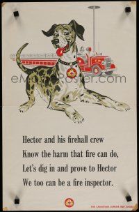 3x066 HECTOR & HIS FIREHALL CREW 2-sided 14x22 Canadian special '60s art of dog and fire truck!