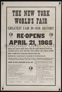 3x321 NEW YORK WORLD'S FAIR 17x25 special '65 cool advertisement - greatest fair in our history!