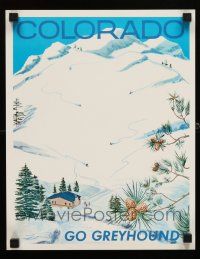 3x038 GREYHOUND COLORADO 11x14 travel poster '70s art of skiers on mountain slope!