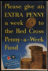 3x028 RED CROSS PENNY-A-WEEK FUND 20x30 English WWII poster '45 on back of partial Dead of Night!