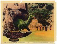 3z056 7th VOYAGE OF SINBAD LC #8 '58 Ray Harryhausen, great fx image of dragon threatening men!