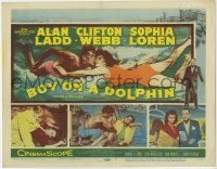 3z219 BOY ON A DOLPHIN TC '57 art of Alan Ladd & sexiest Sophia Loren swimming underwater!