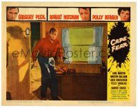 3z570 CAPE FEAR LC #8 '62 close up of Gregory Peck holding gun, classic film noir!