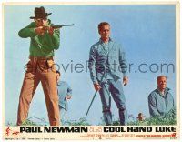 3z598 COOL HAND LUKE LC #3 '67 Paul Newman & George Kennedy watch The Man With No Eyes w/rifle!