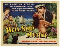 3z296 HELL SHIP MUTINY TC '57 Jon Hall kisses tropical beauty, John Carradine, Peter Lorre