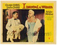 3z697 I MARRIED A WOMAN LC #6 '58 sexiest Diana Dors in fur with George Gobel holding white dog!