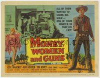 3z354 MONEY, WOMEN & GUNS TC '58 cowboy Jock Mahoney w/revolver, cool poker gambling image!