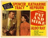 3z831 PAT & MIKE LC #5 '52 great close up of Katharine Hepburn & Aldo Ray in suit!