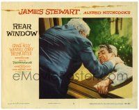 3z166 REAR WINDOW LC #3 '54 Alfred Hitchcock, Raymond Burr pushes Jimmy Stewart out of window!
