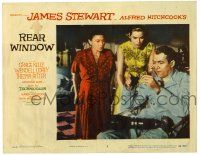 3z164 REAR WINDOW LC #7 '54 Hitchcock, Thelma Ritter & Grace Kelly look at excited James Stewart!