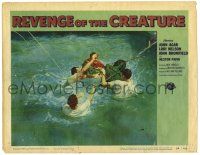 3z127 REVENGE OF THE CREATURE LC #3 '55 four men in water tie up the monster with rope!