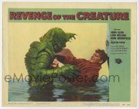 3z128 REVENGE OF THE CREATURE LC #7 '55 c/u of John Bromfield in water attacked by the monster!