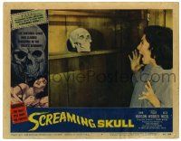 3z132 SCREAMING SKULL LC #8 '58 great image of woman screaming in terror at skull on shelf!