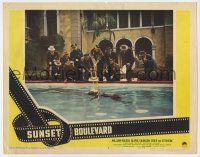 3z162 SUNSET BOULEVARD LC #2 '50 police fish William Holden's dead body out of swimming pool!