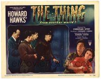 3z018 THING LC #2 '51 Howard Hawks classic horror, Kenneth Tobey & men listen by door for monster!