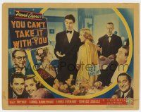3z996 YOU CAN'T TAKE IT WITH YOU LC '38 Jean Arthur with wacky sign & James Stewart, Frank Capra!