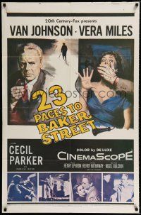 4a010 23 PACES TO BAKER STREET 1sh '56 cool artwork of Van Johnson & scared Vera Miles!