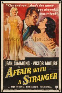 4a017 AFFAIR WITH A STRANGER style A 1sh '53 art of Jean Simmons, Victor Mature & sexy bad girl!