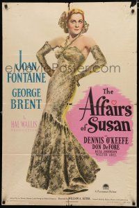 4a018 AFFAIRS OF SUSAN style A 1sh '45 full-length image of sexy Joan Fontaine in pretty dress!