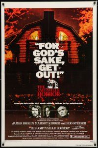 4a030 AMITYVILLE HORROR 1sh '79 great image of haunted house, for God's sake get out!