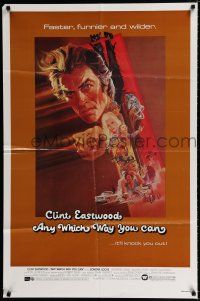 4a039 ANY WHICH WAY YOU CAN 1sh '80 cool artwork of Clint Eastwood by Bob Peak!