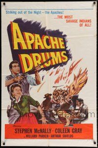 4a040 APACHE DRUMS 1sh R56 Val Lewton's last, art of Stephen McNally & Coleen Gray!