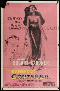 4a063 BAREFOOT CONTESSA 1sh '54 Humphrey Bogart & artwork of sexy full-length Ava Gardner!
