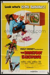 4a064 BAREFOOT EXECUTIVE 1sh '71 Disney, art of Kurt Russell & wacky chimp gone bananas!