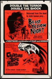 4a073 BEAST OF THE YELLOW NIGHT/CREATURE WITH BLUE HAND 1sh '71 wild horror double-bill!