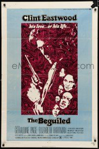 4a080 BEGUILED 1sh '71 cool psychedelic art of Clint Eastwood & Geraldine Page, Don Siegel!
