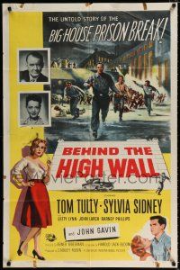 4a081 BEHIND THE HIGH WALL 1sh '56 Tully, smoking Sylvia Sidney, cool big house prison break art!